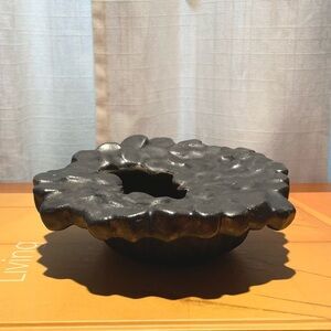 VTG Handmade Freeform Ceramic Ikebana Vase Flower Frog Signed Studio Art Pottery